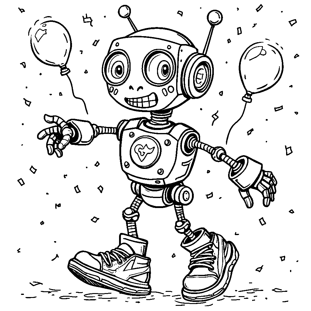 A happy robot doing a funny dance