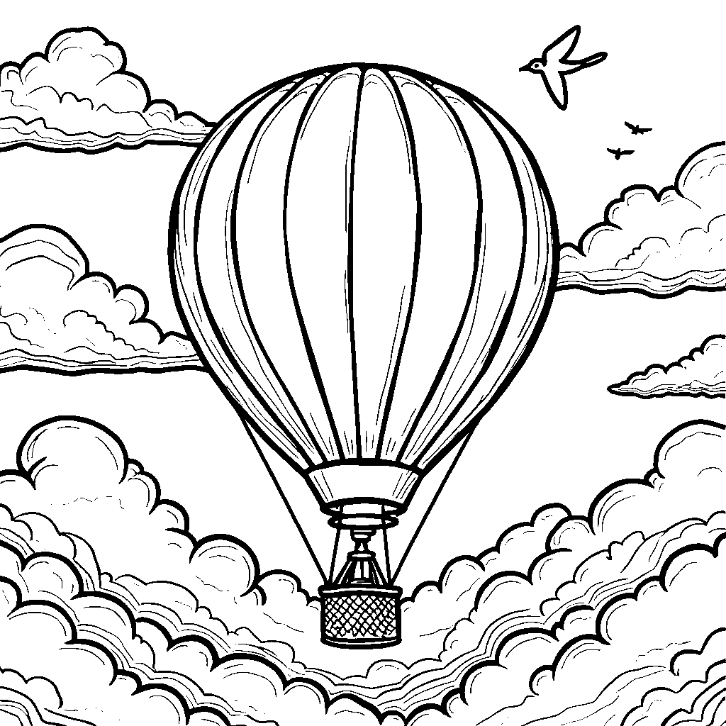 A hot air balloon floating above the clouds