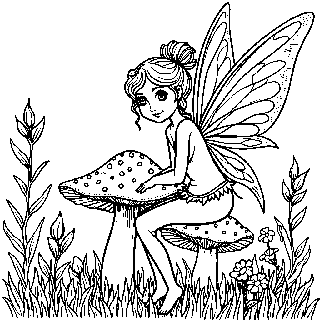 A lovely fairy sitting on a toadstool