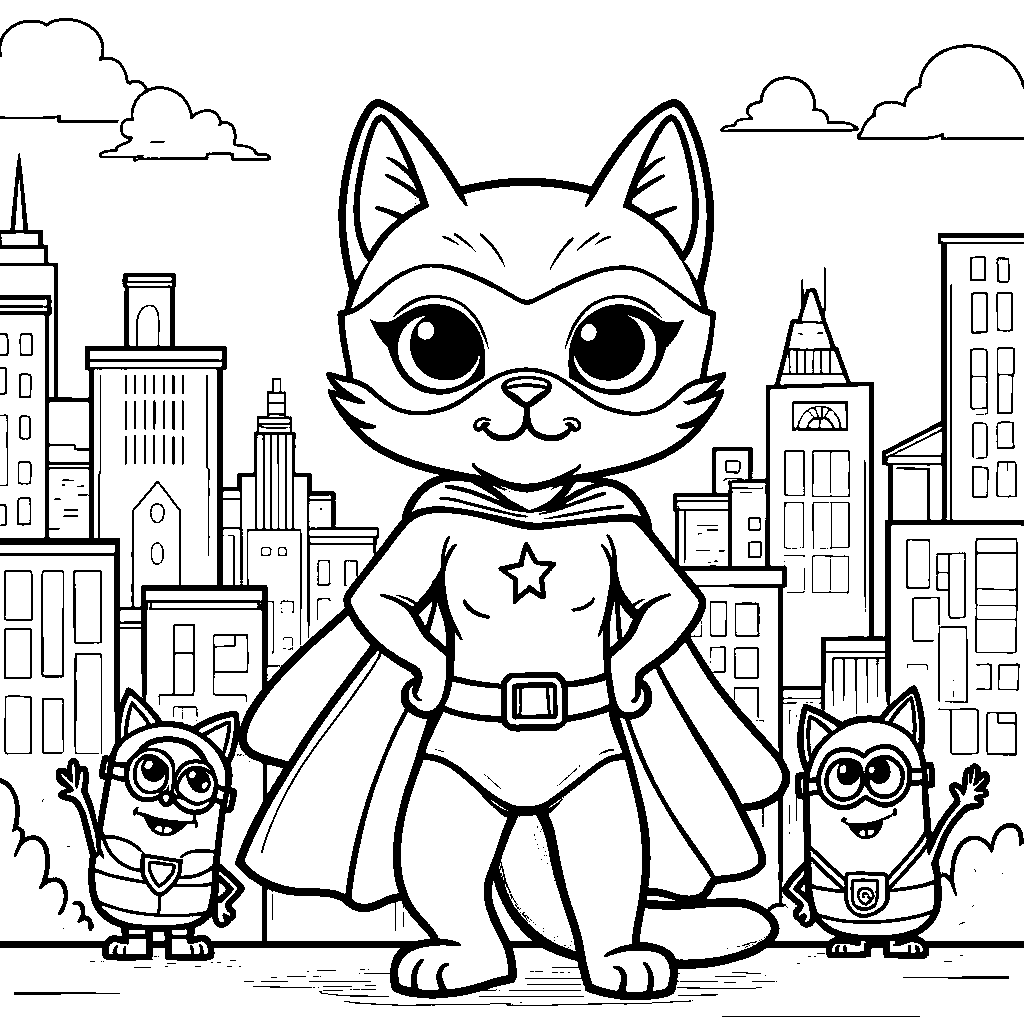 A superhero cat saving the city from evil