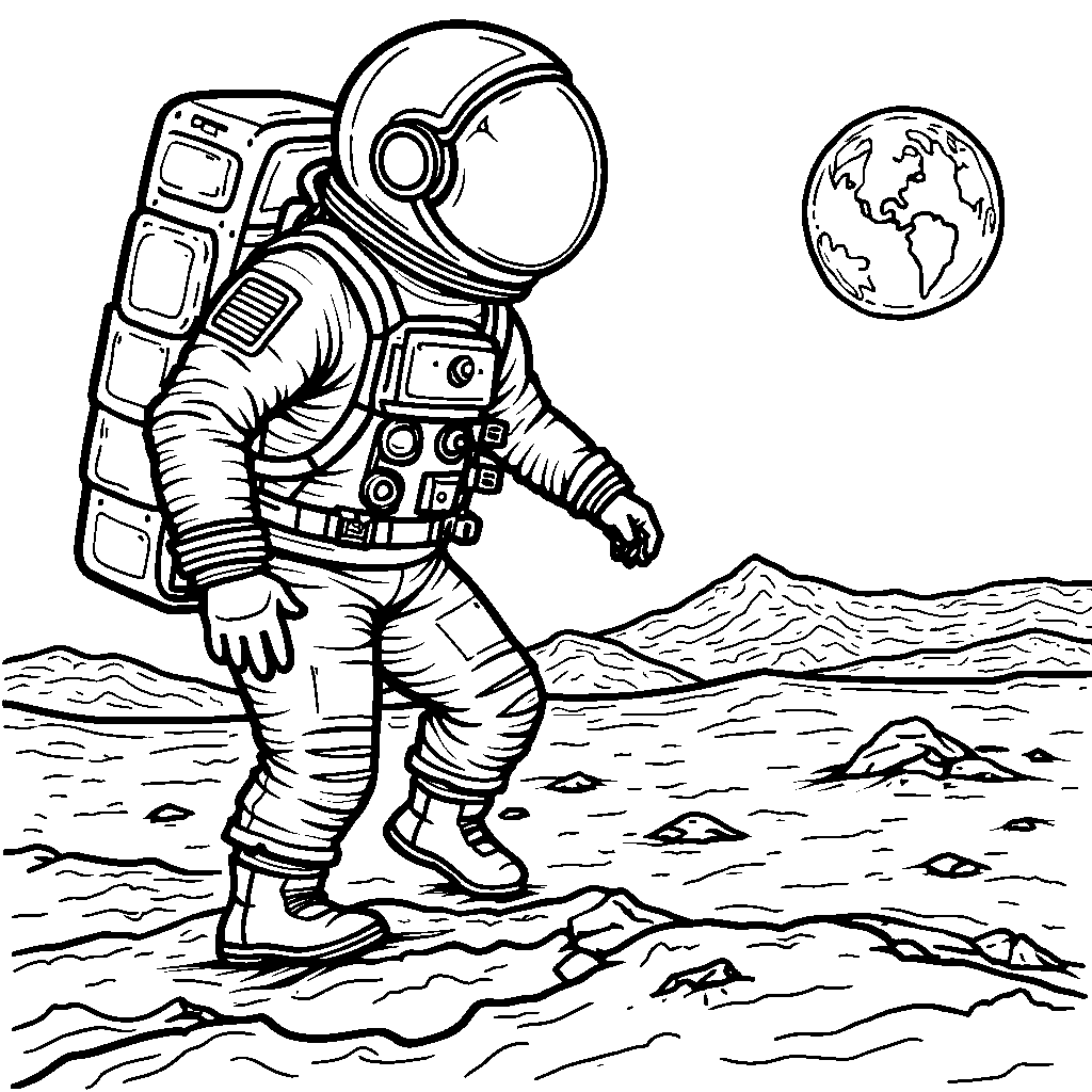 A brave astronaut walking on the moon