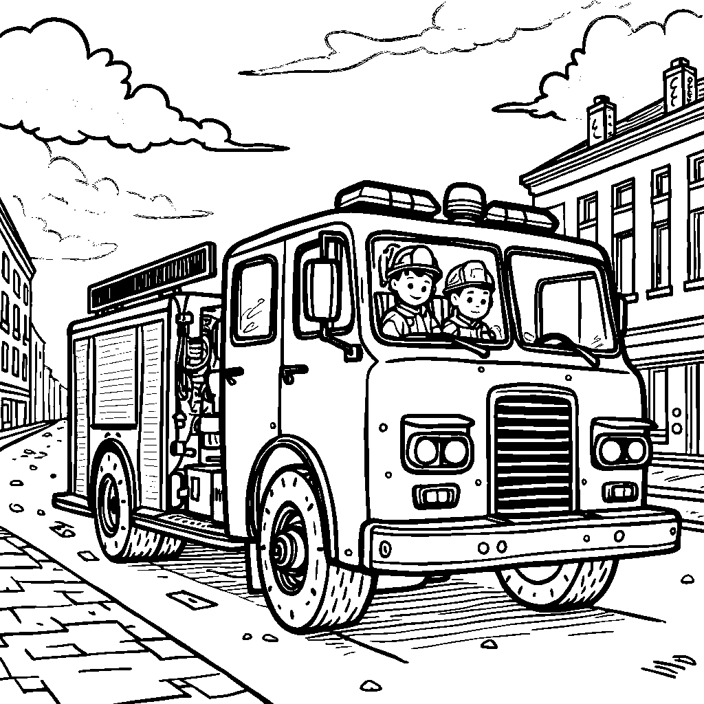 A brave firefighter driving a fire truck to the rescue