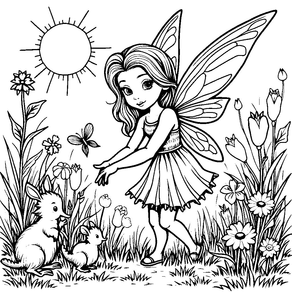 A fairy gardening in a whimsical meadow