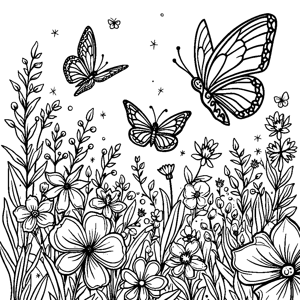 A group of butterflies dancing around a colorful flower garden