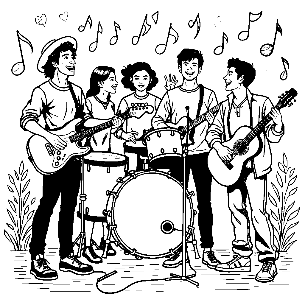 A group of friends playing musical instruments in a band