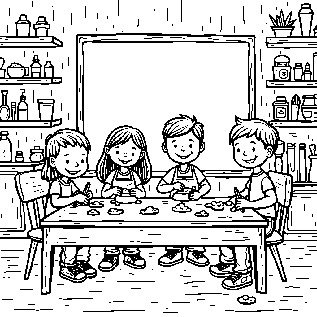 A group of kids playing with playdough in a creative art studio