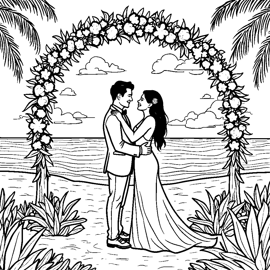 A happy couple getting married on a beautiful beach