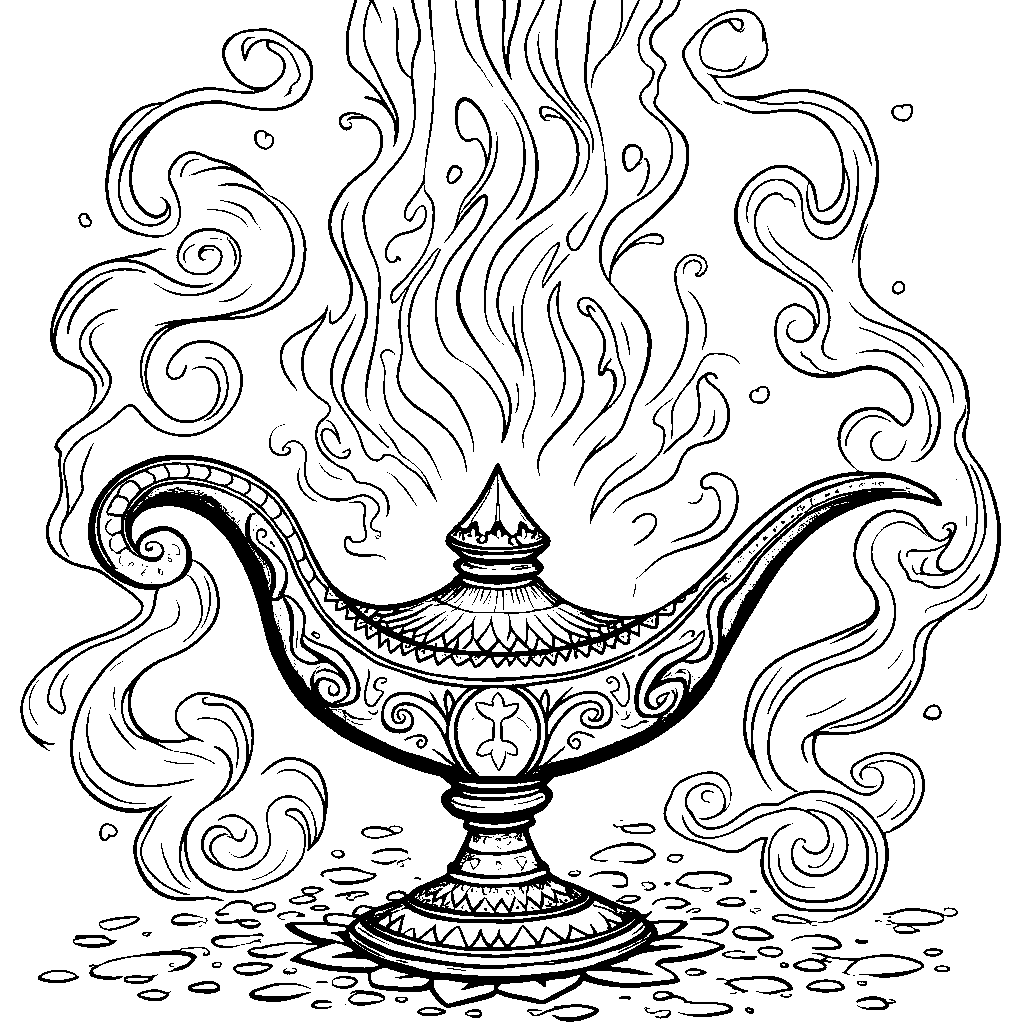 A magical genie emerging from a sparkling lamp