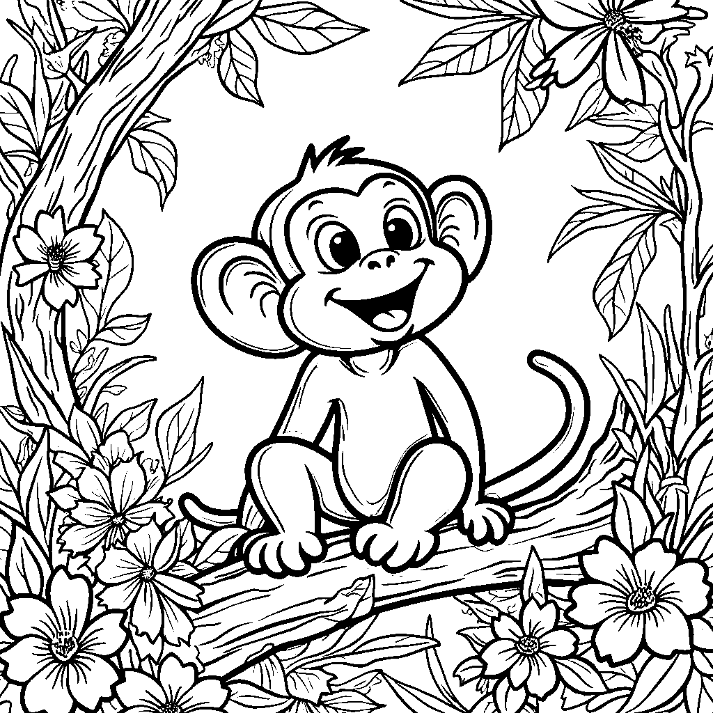 A happy monkey swinging through the jungle trees