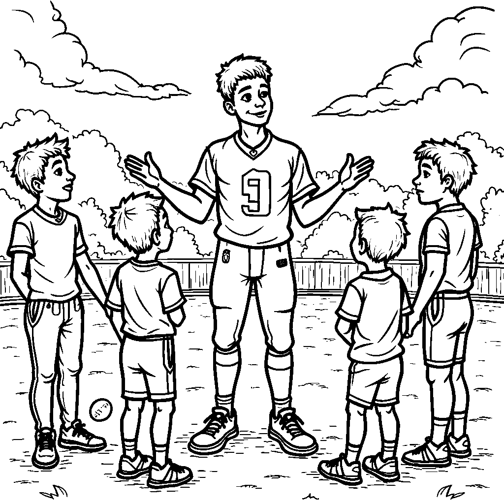 Patrick Mahomes giving a pep talk to kids on a playground