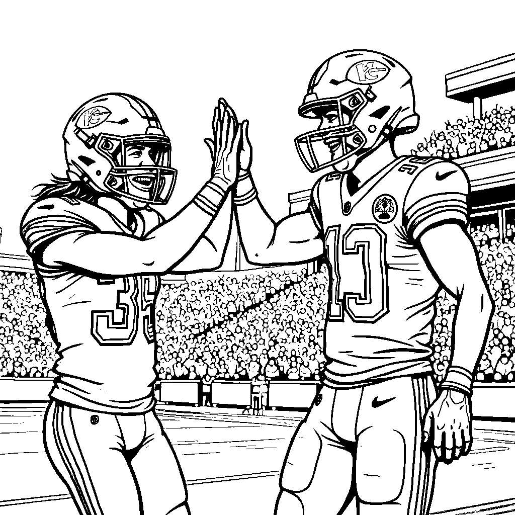 Patrick Mahomes high-fiving a fan in the stands