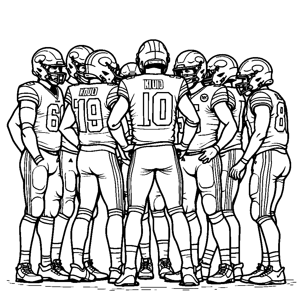 Patrick Mahomes in a huddle with his teammates