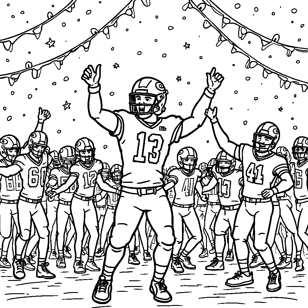 Patrick Mahomes leading a dance party with vibrant decorations