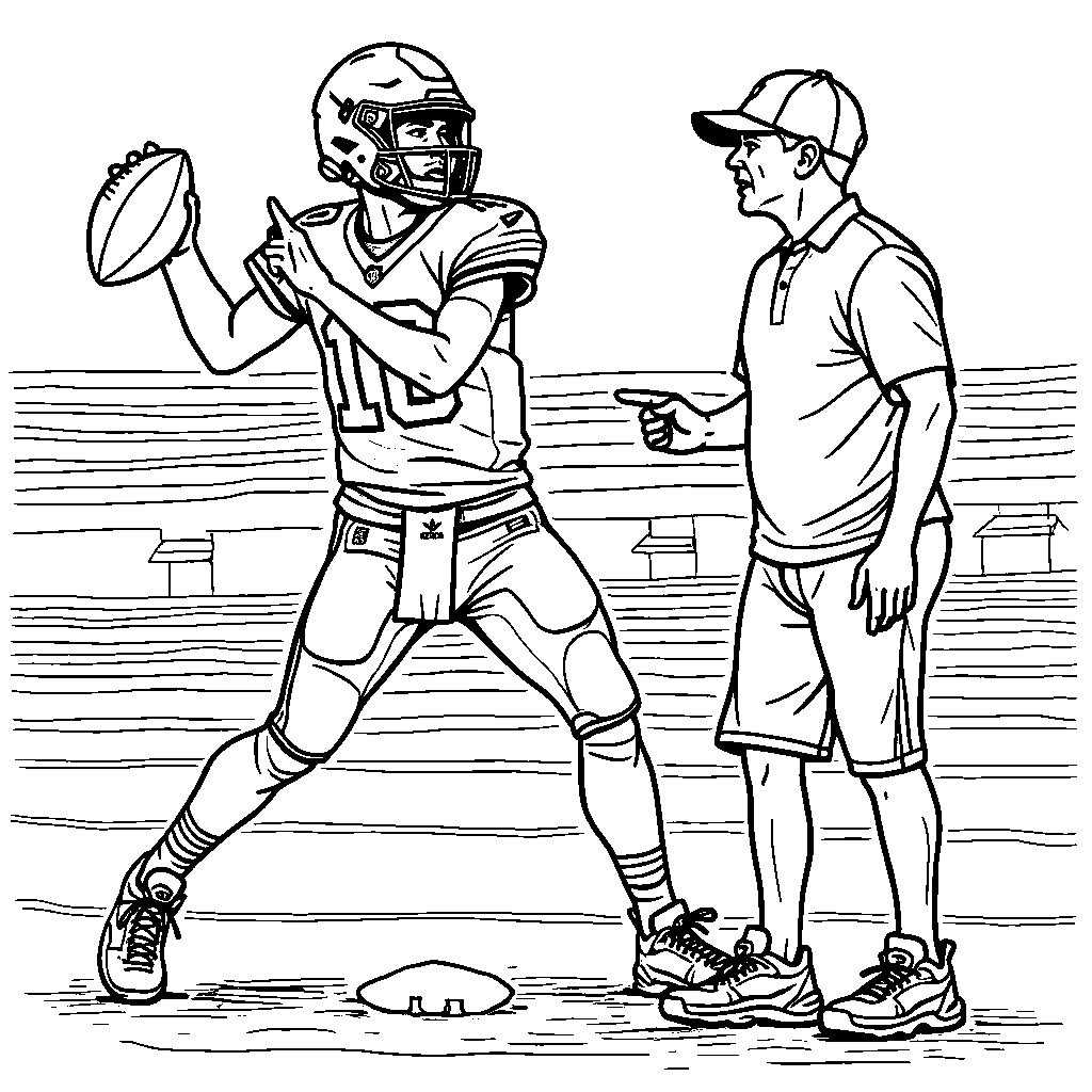 Patrick Mahomes practicing his throwing technique with a coach