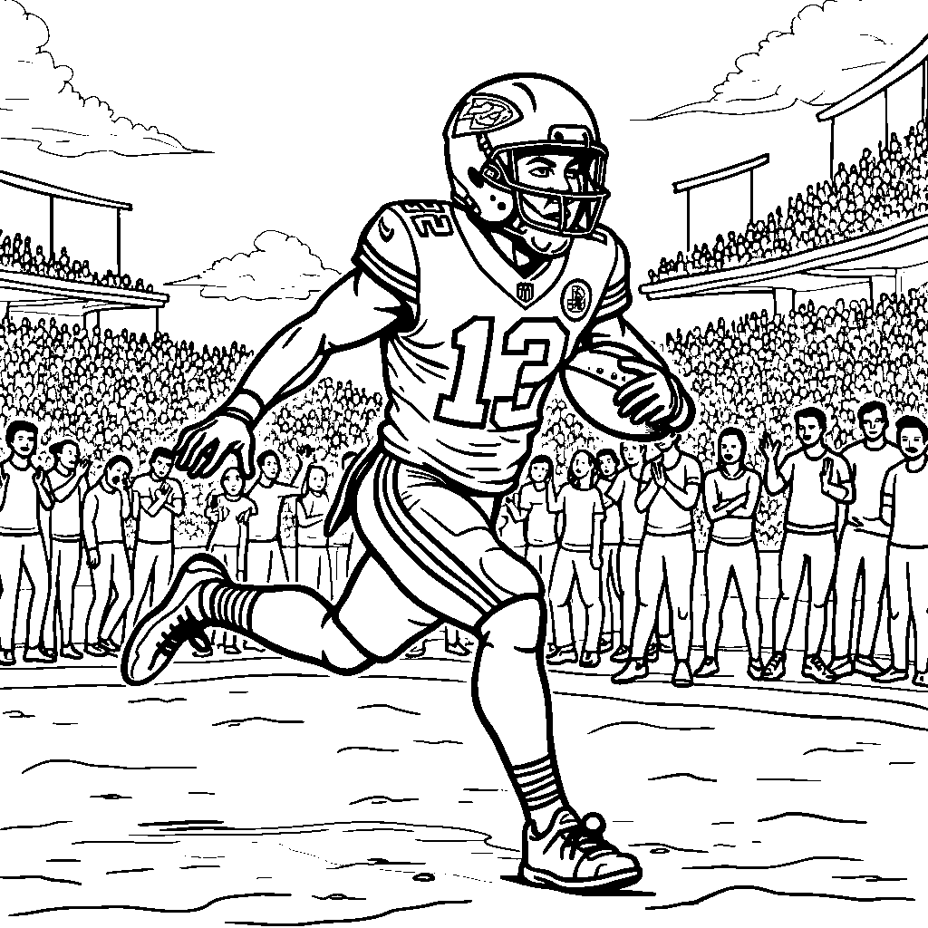 Patrick Mahomes scoring a touchdown with fans cheering in the background