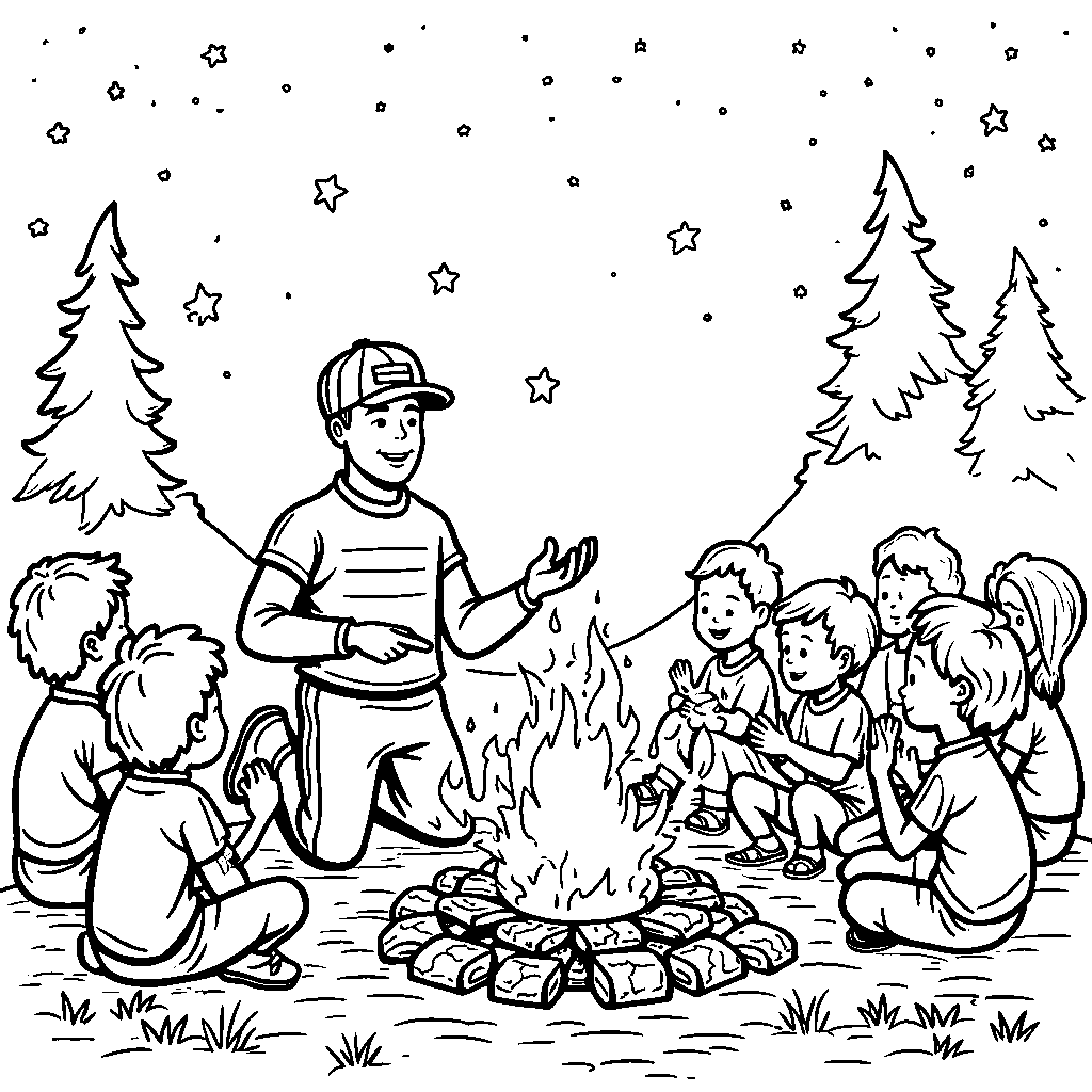 Patrick Mahomes telling stories to children around a campfire