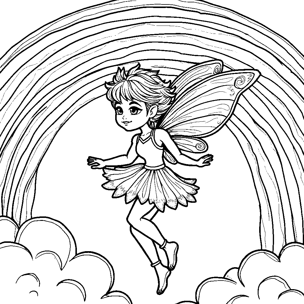 A fairy flying on a rainbow