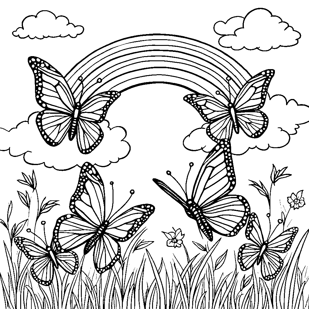 A group of butterflies forming a rainbow