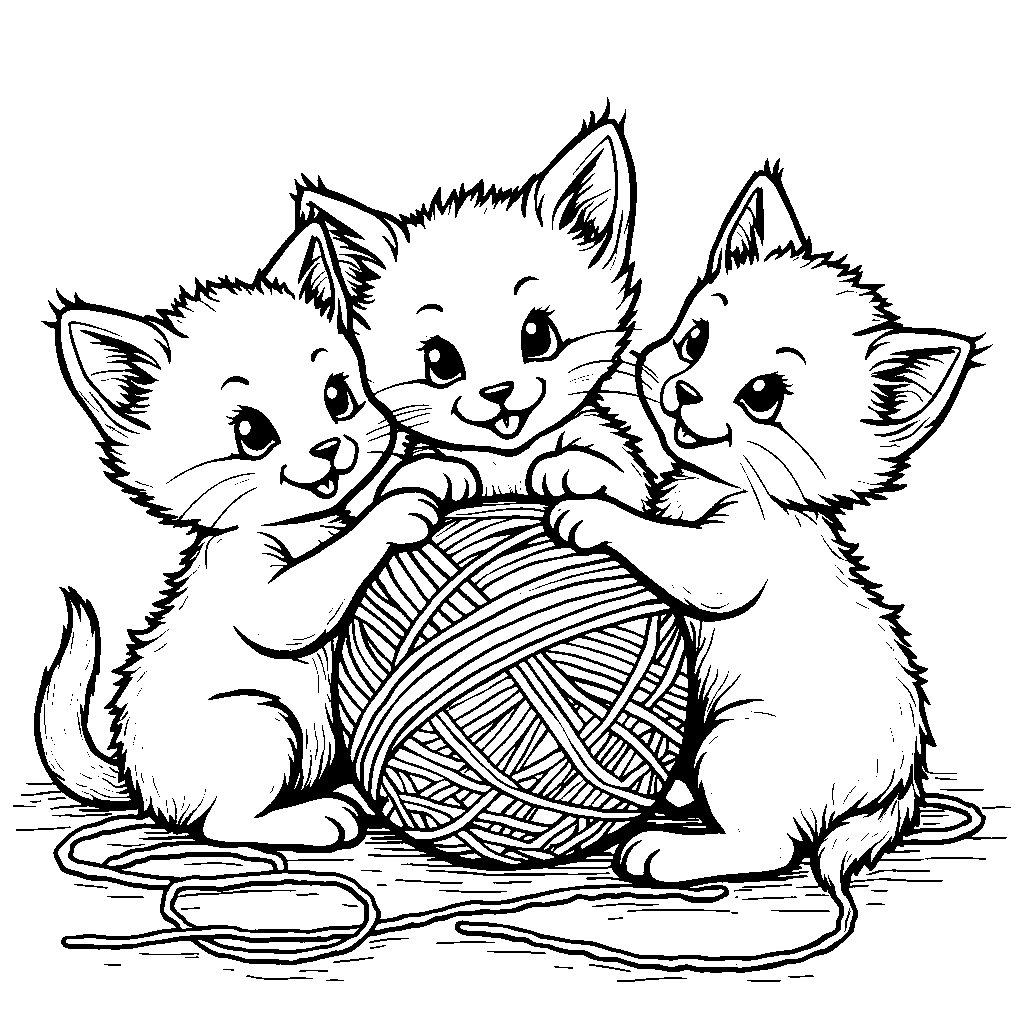 A group of kittens playing with yarn