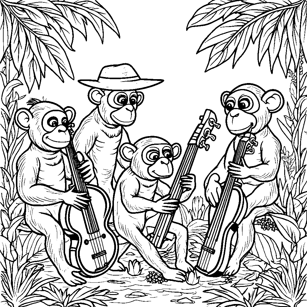 A group of monkeys playing musical instruments