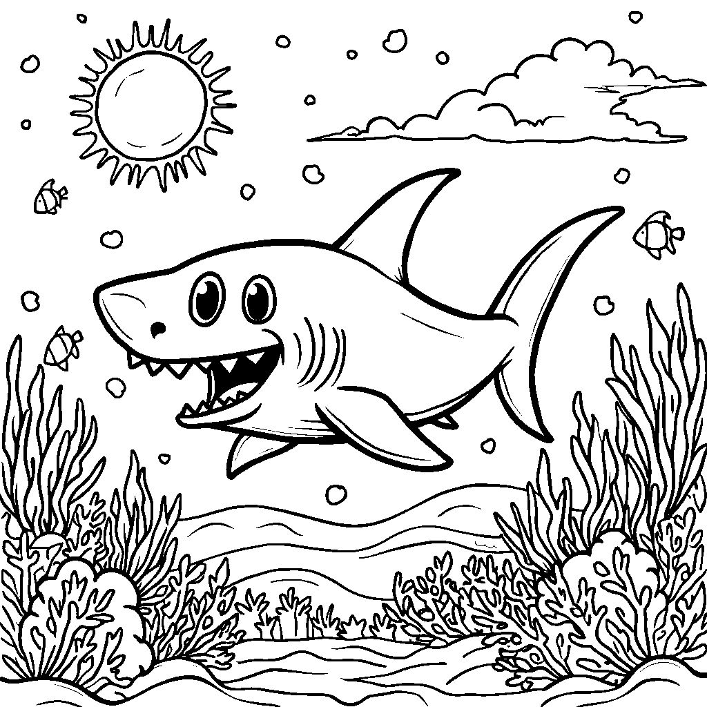 A happy shark swimming through the ocean