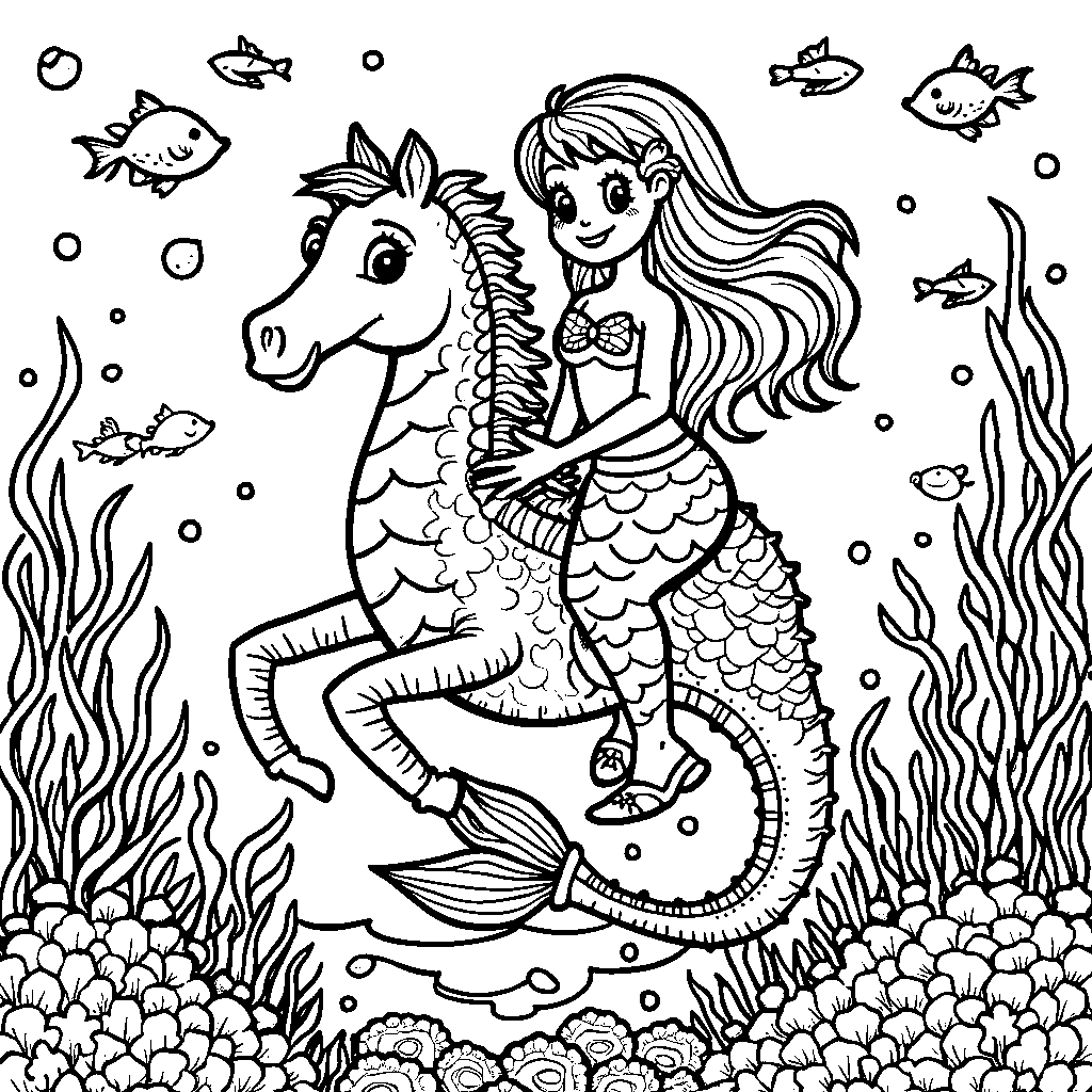 A mermaid riding a seahorse