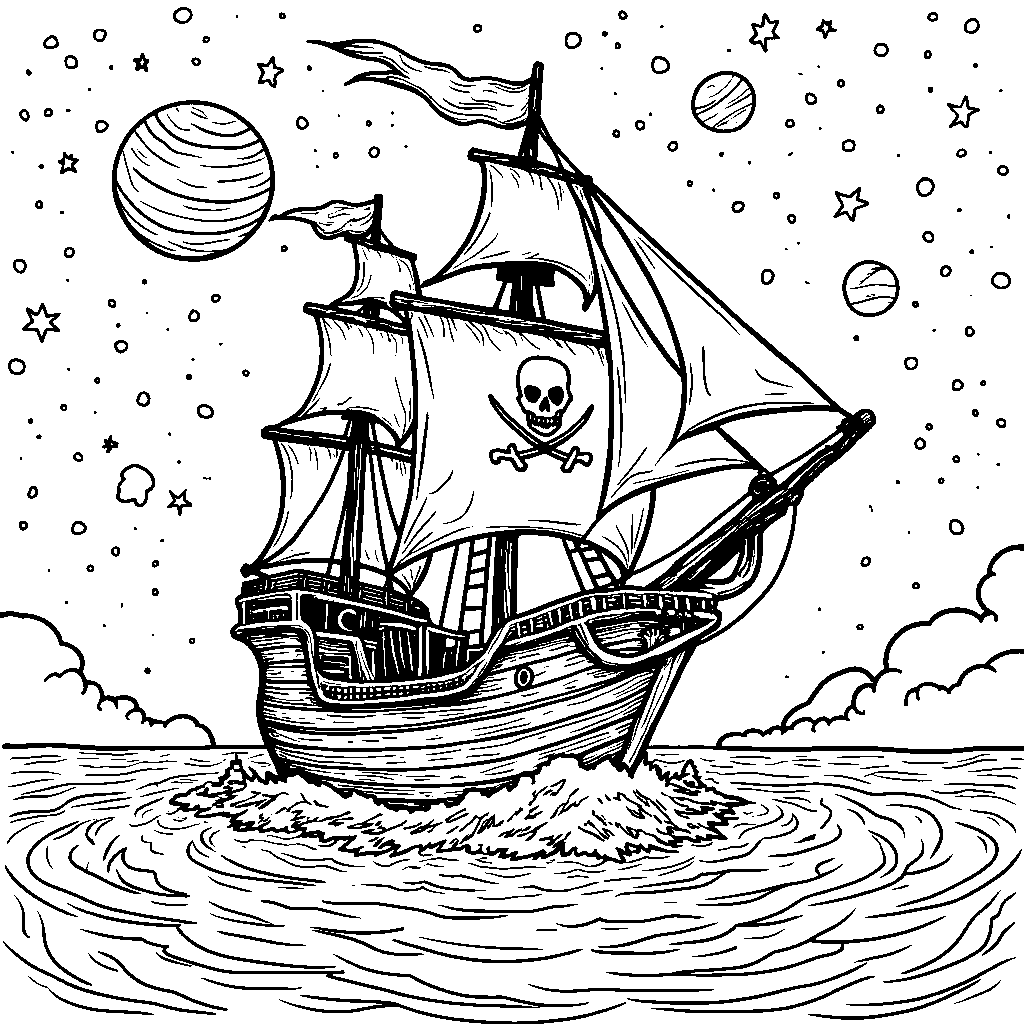 A pirate ship sailing through the stars