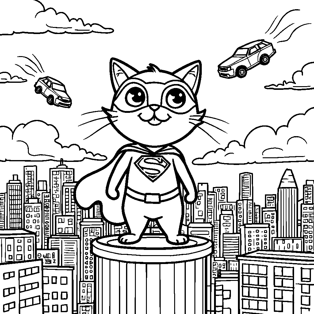 A superhero cat saving the city