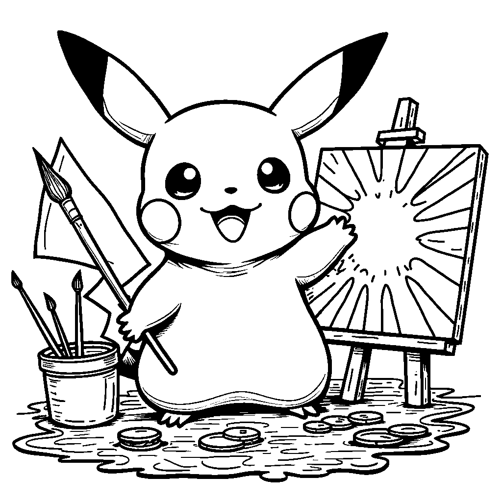 Pikachu holding a paintbrush