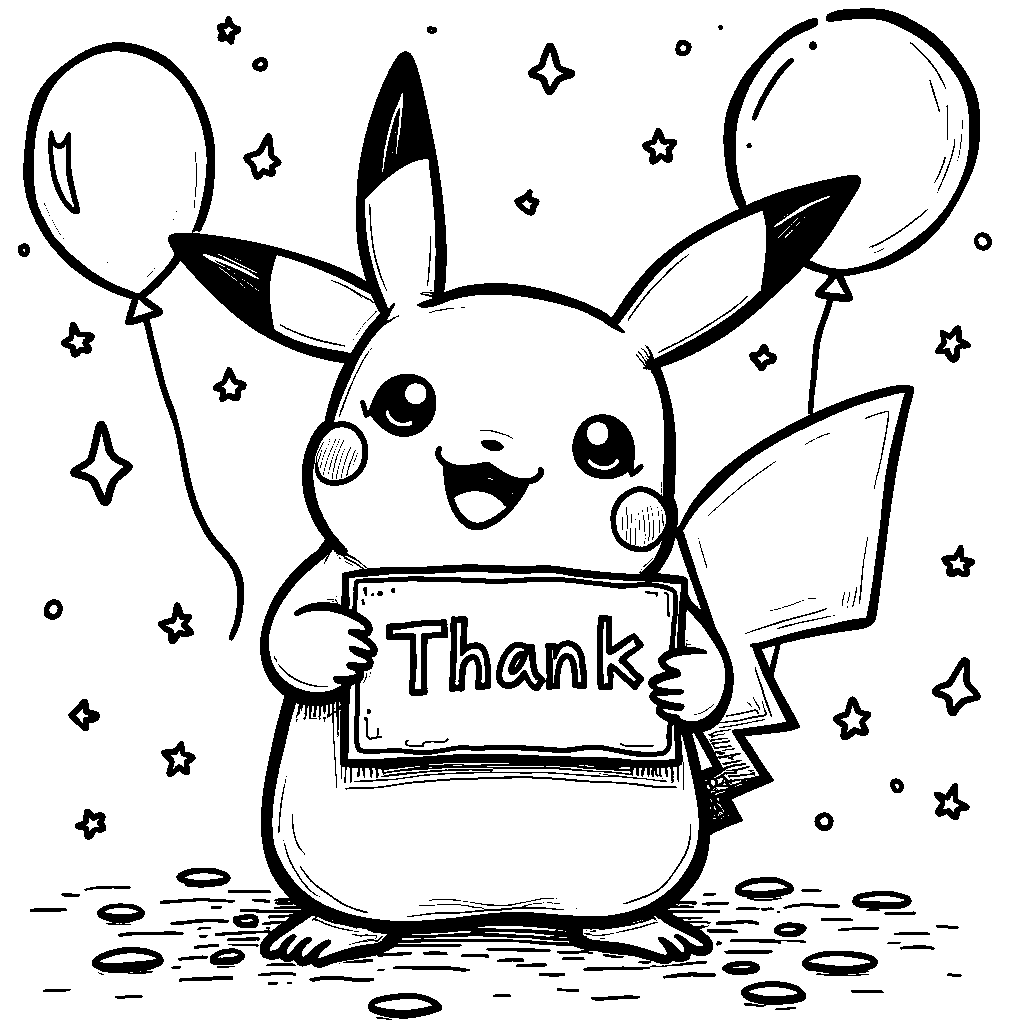 Pikachu holding a 'Thank You' note