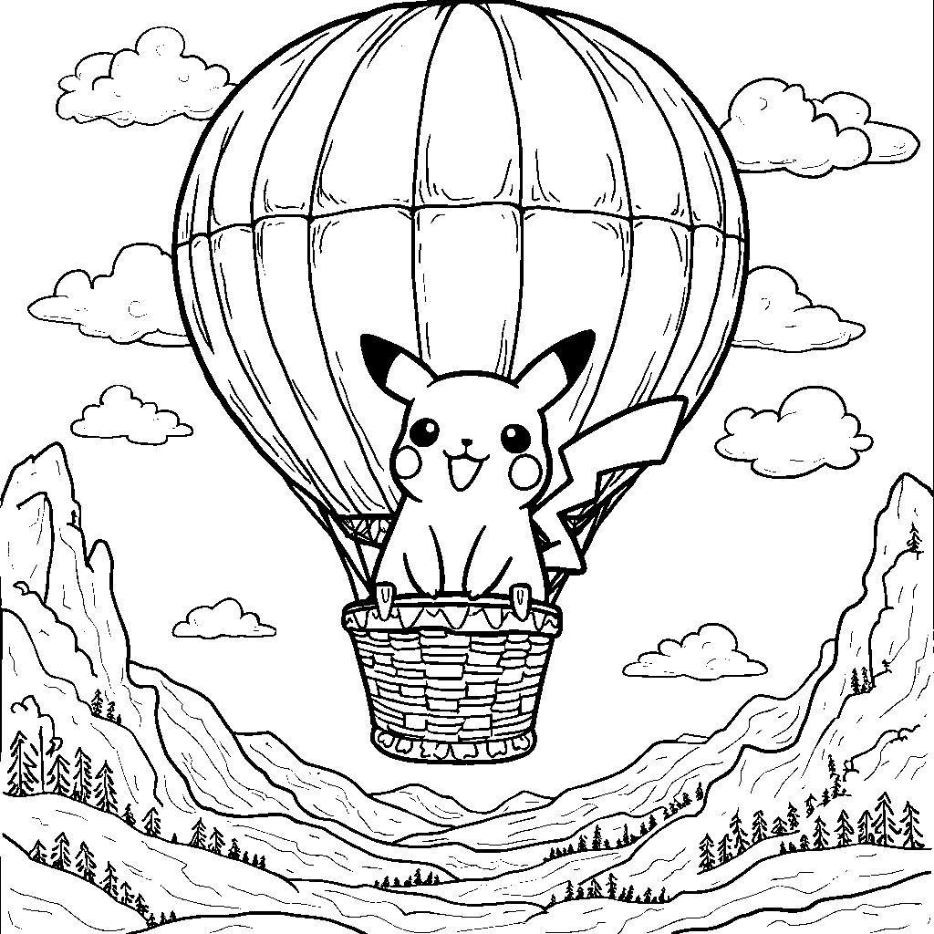 Pikachu in a hot air balloon