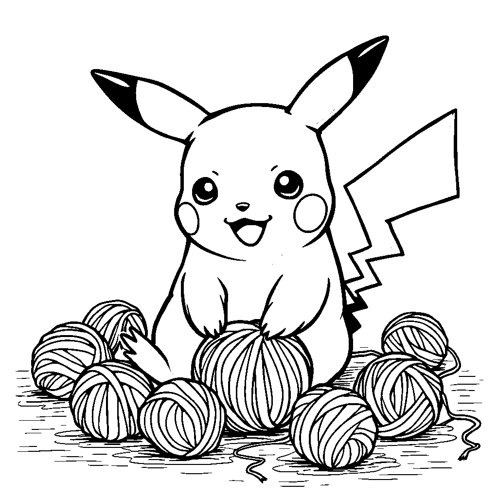 Pikachu playing with a ball of yarn