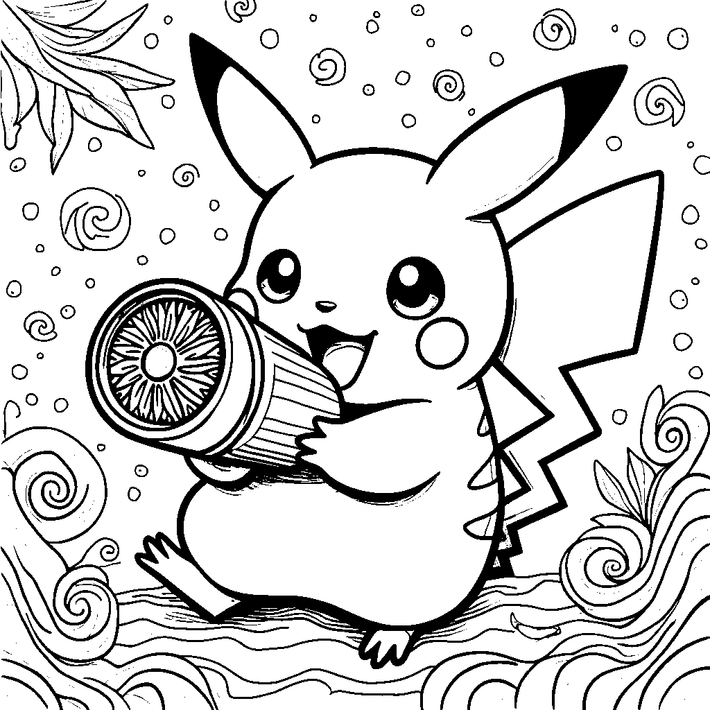 Pikachu playing with a kaleidoscope