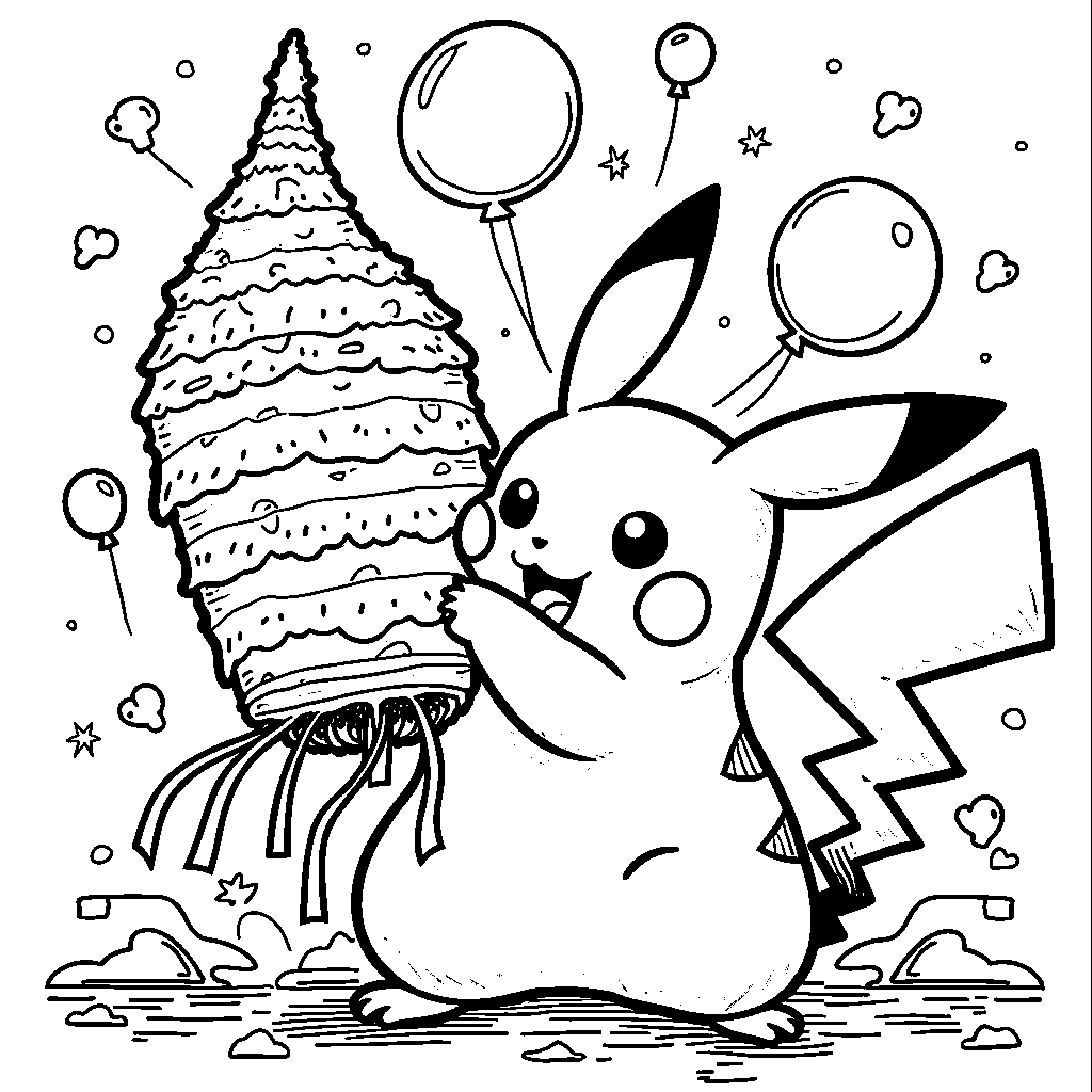 Pikachu playing with a pinata