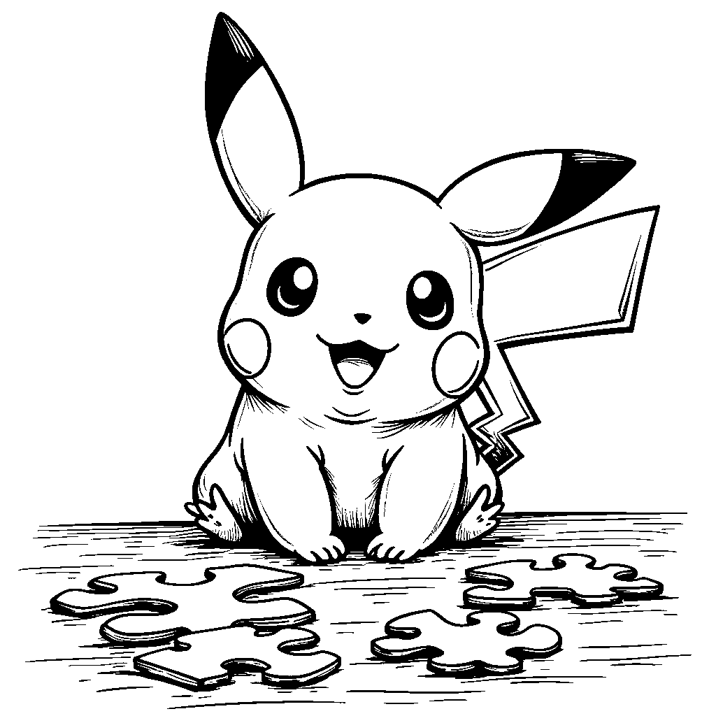 Pikachu playing with a puzzle