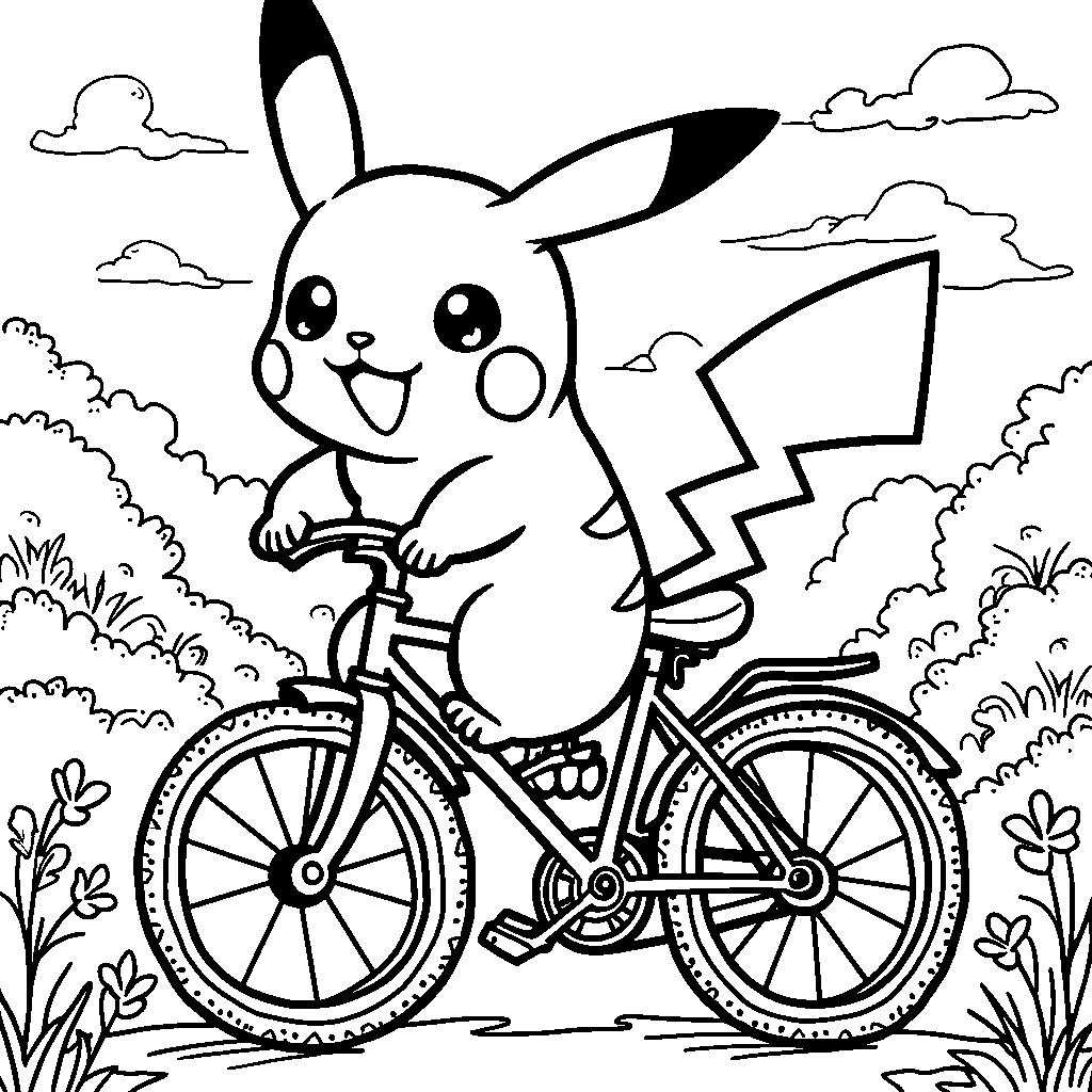 Pikachu riding a bicycle