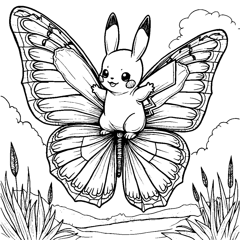 Pikachu riding a butterfly