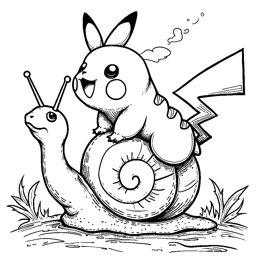 Pikachu riding a snail