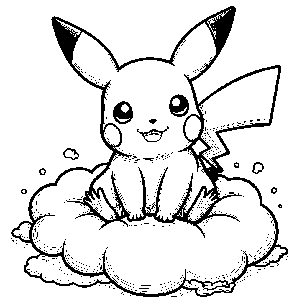 Pikachu sitting on a cloud