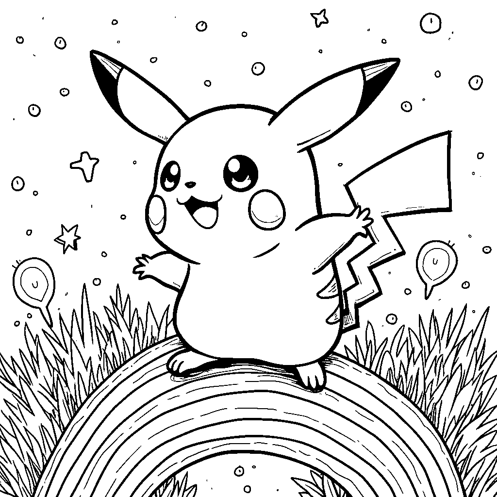 Pikachu sitting on a rainbow