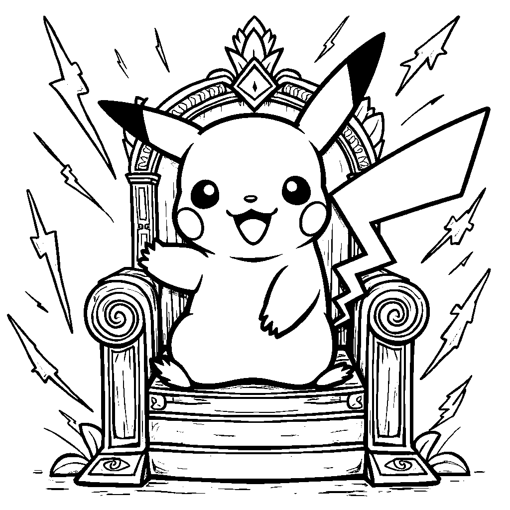 Pikachu sitting on a throne