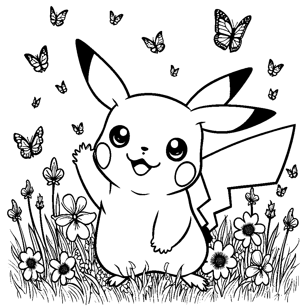 Pikachu surrounded by butterflies