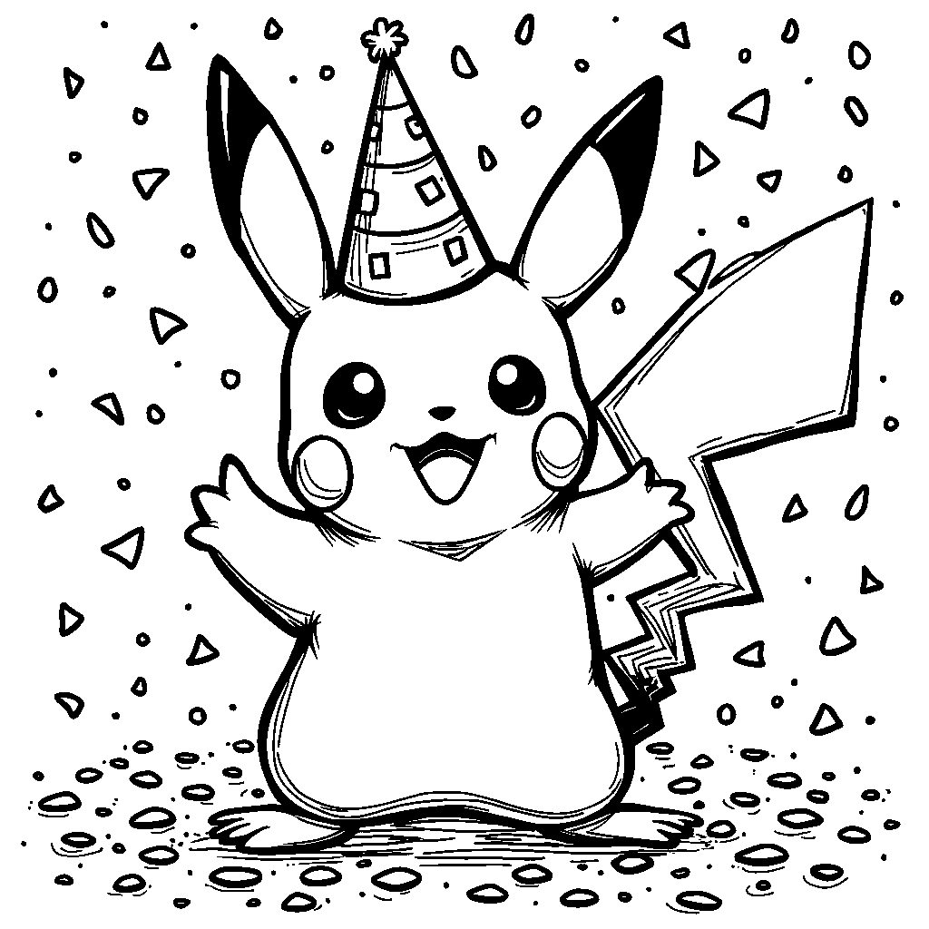 Pikachu surrounded by confetti