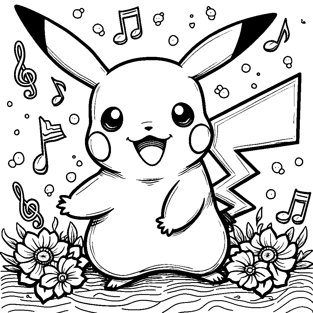 Pikachu surrounded by musical notes