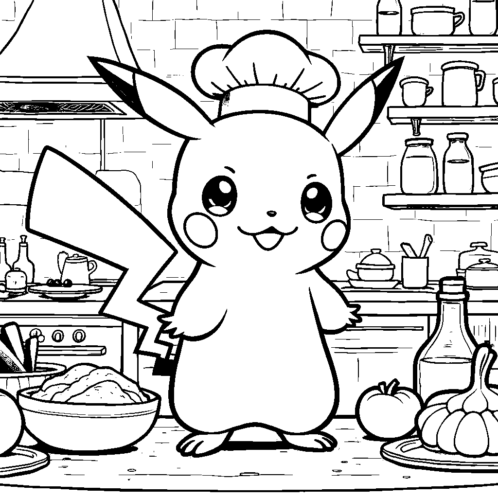 Pikachu wearing a chef's hat