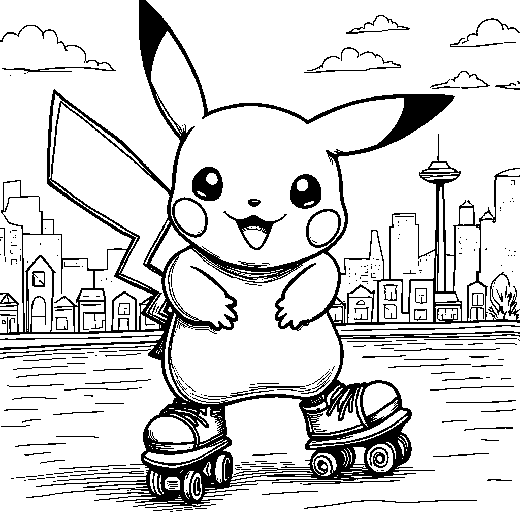 Pikachu wearing a pair of roller skates