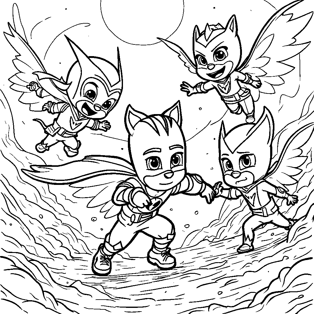 An Epic Battle Between the PJ Masks and the Moon Villains