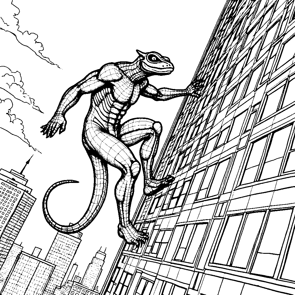 Gekko climbing up a tall building