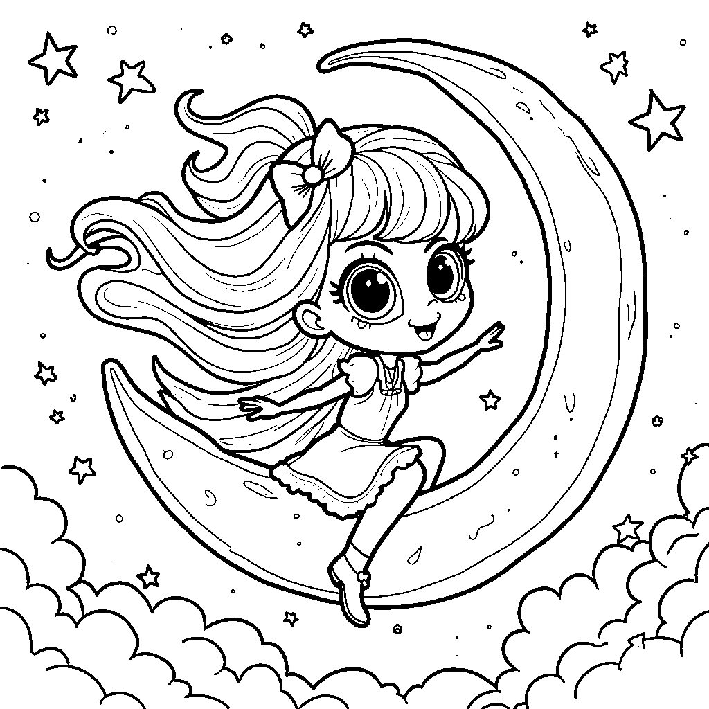 Luna Girl on her moon-shaped vehicle