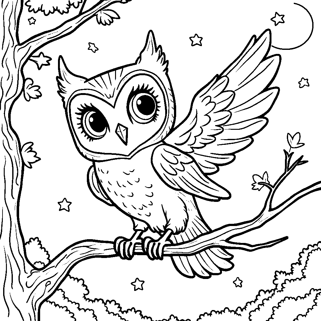 Owlette soaring through the night sky